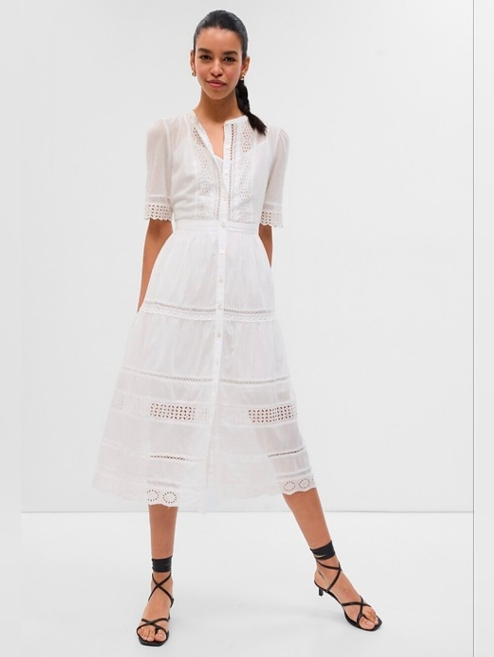 GAP White Eyelet Midi Dress with Lace Trim - Picture 2 of 7